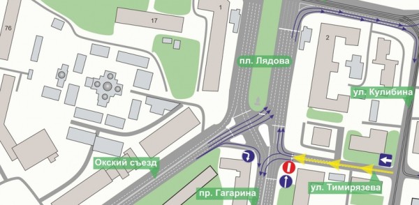 Изменения в организации дорожного движения планируются на транспортном узле пл. Лядова, Окского съезда, пр. Гагарина и ул. Тимирязева Изменения в организации дорожного движения планируются на транспортном узле пл. Лядова, Окского съезда, пр. Гагарина и ул. Тимирязева