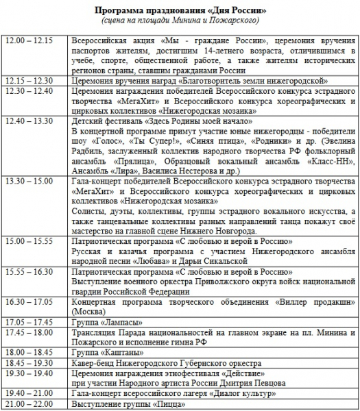 Опубликована программа мероприятий на День России-2025 в Нижнем Новгороде Опубликована программа мероприятий на День России-2025 в Нижнем Новгороде